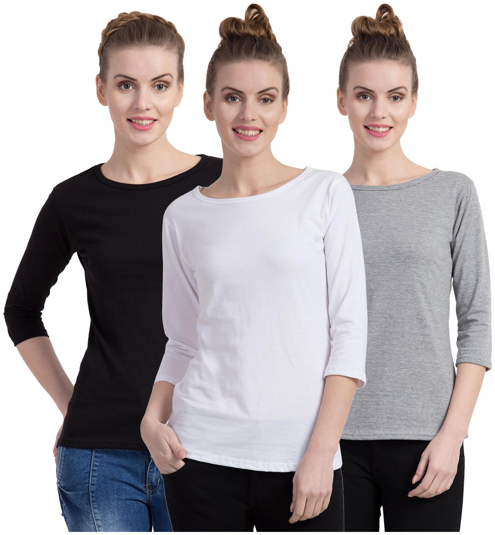 

Cliths Women Multi Slim fit Round neck Cotton T shirt