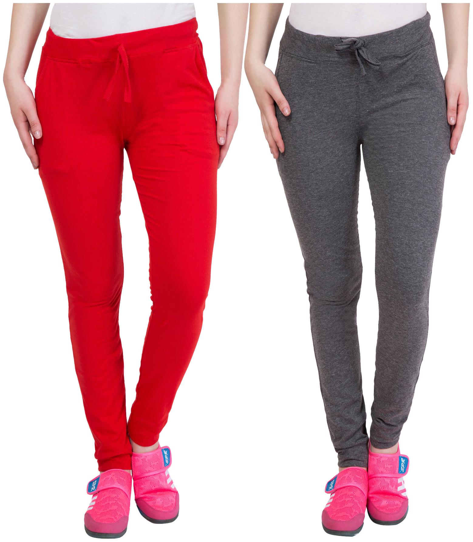 

Cliths Women Cotton Joggers Red Grey