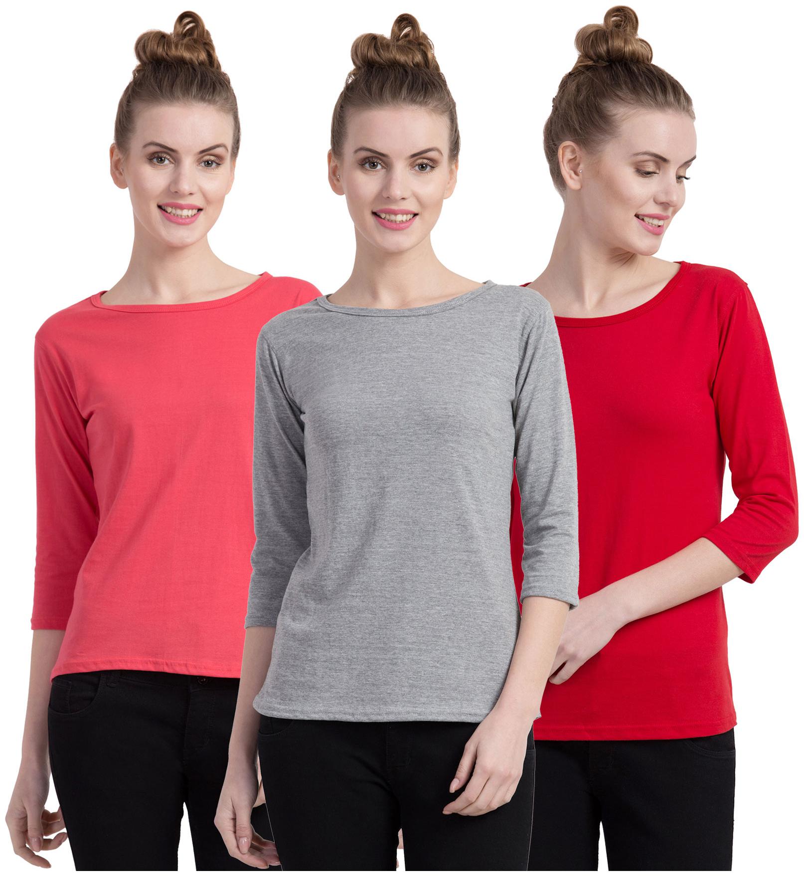 

Cliths Women Multi Slim fit Round neck Cotton T shirt