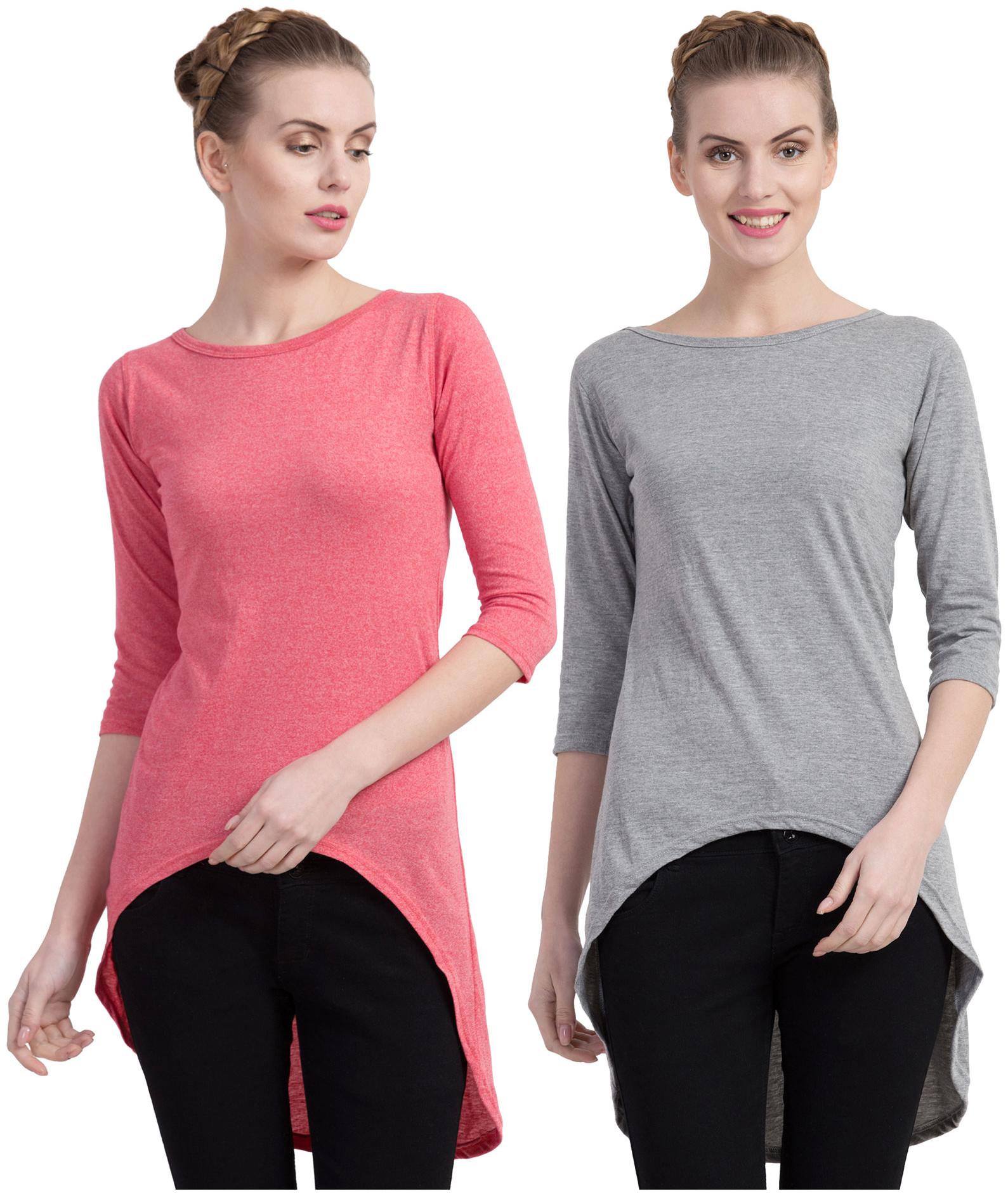 

Cliths Women Grey Orange Slim fit Round neck Cotton T shirt