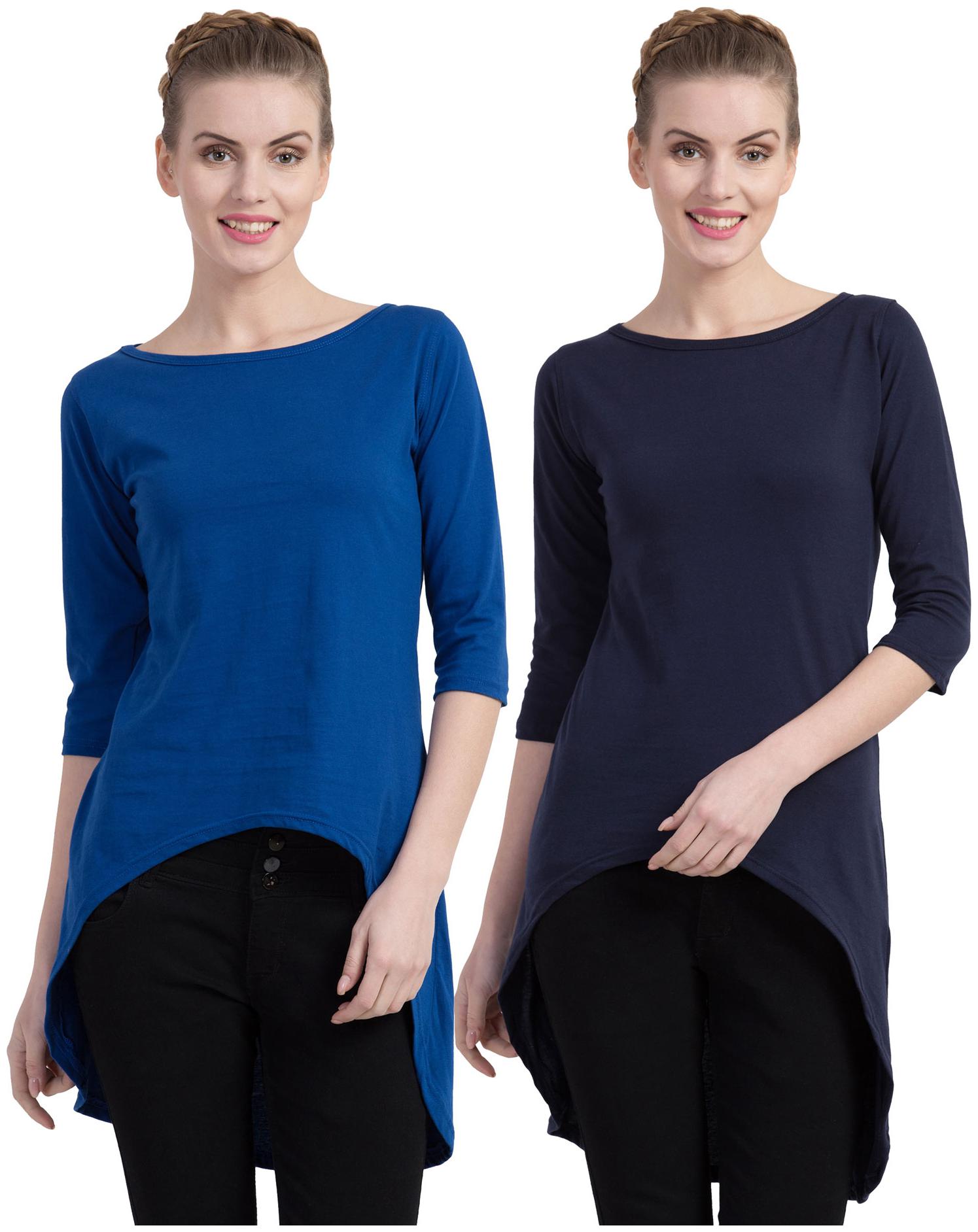 

Cliths Women Navy Blue Slim fit Round neck Cotton T shirt