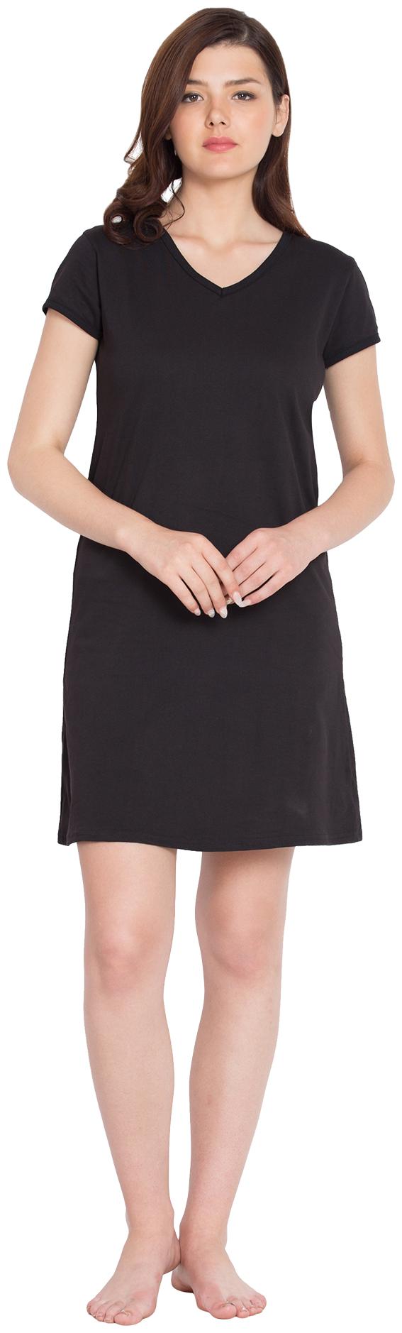 

Cliths Women Black Regular fit V neck Cotton T shirt
