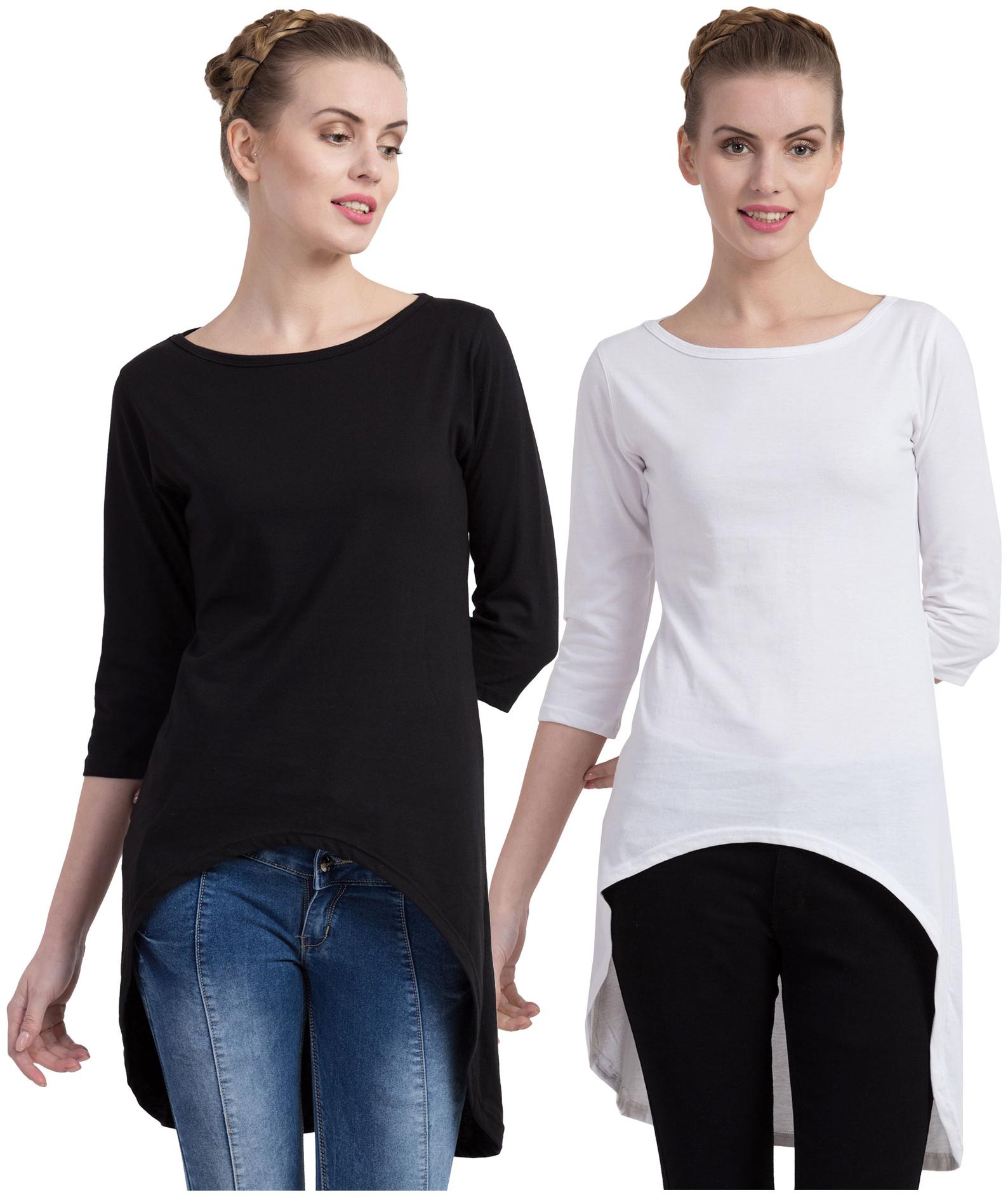 

Cliths Women Black White Slim fit Round neck Cotton T shirt