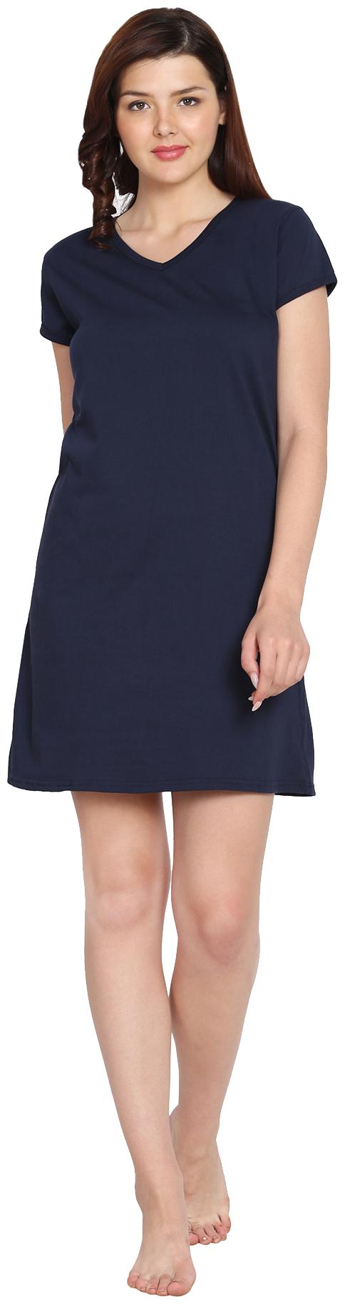 

Cliths Women Navy Regular fit V neck Cotton T shirt