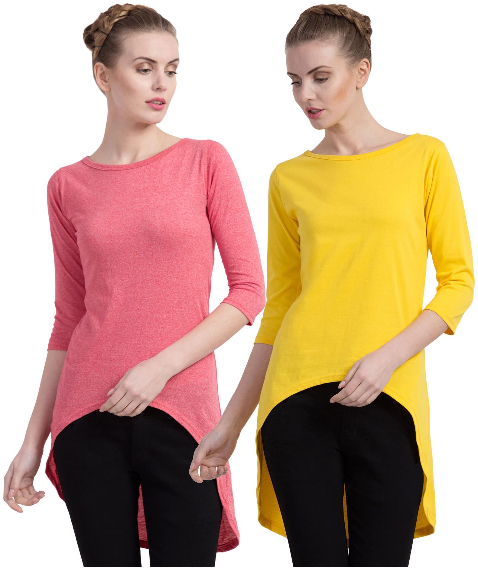 

Cliths Women Orange Yellow Slim fit Round neck Cotton T shirt