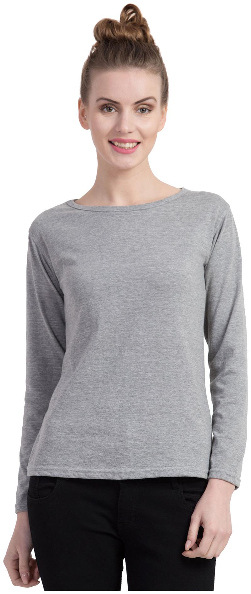 

Cliths Women Grey Slim fit Round neck Cotton T shirt