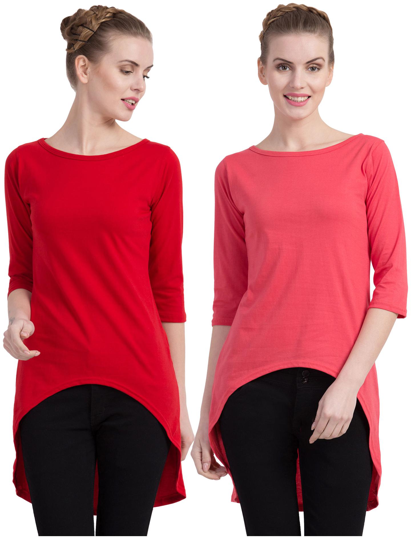 

Cliths Women Red Pink Slim fit Round neck Cotton T shirt