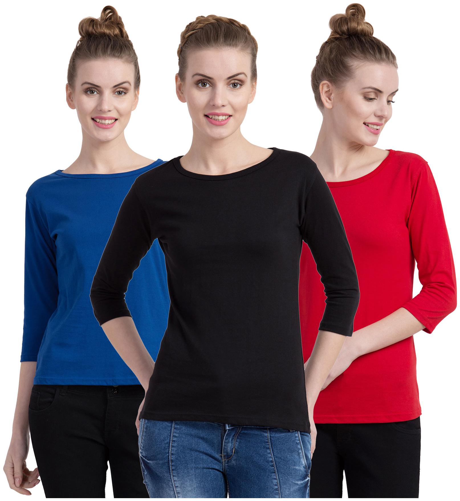 

Cliths Women Multi Slim fit Round neck Cotton T shirt