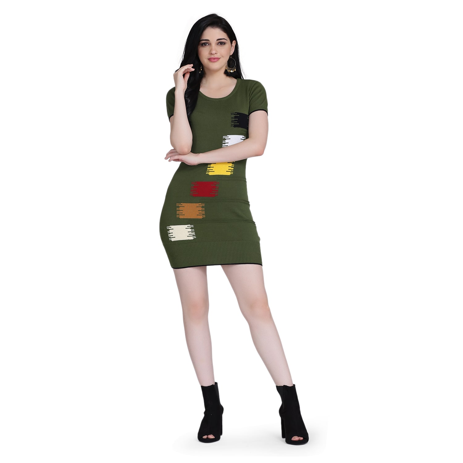 

Clothzy Green Printed Bodycon dress