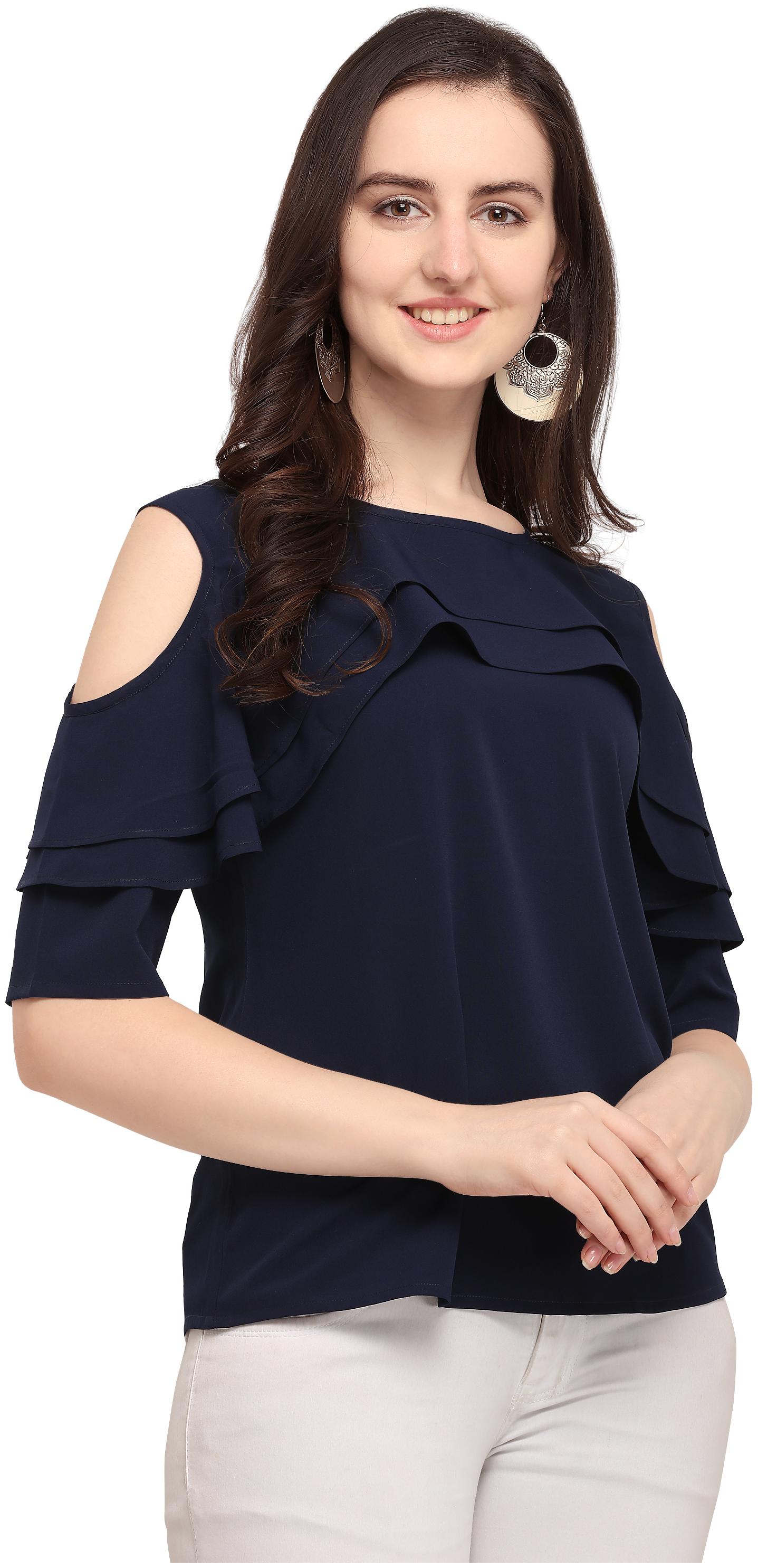 

Clothzy Crepe Solid Navy Blue Color Regular Top