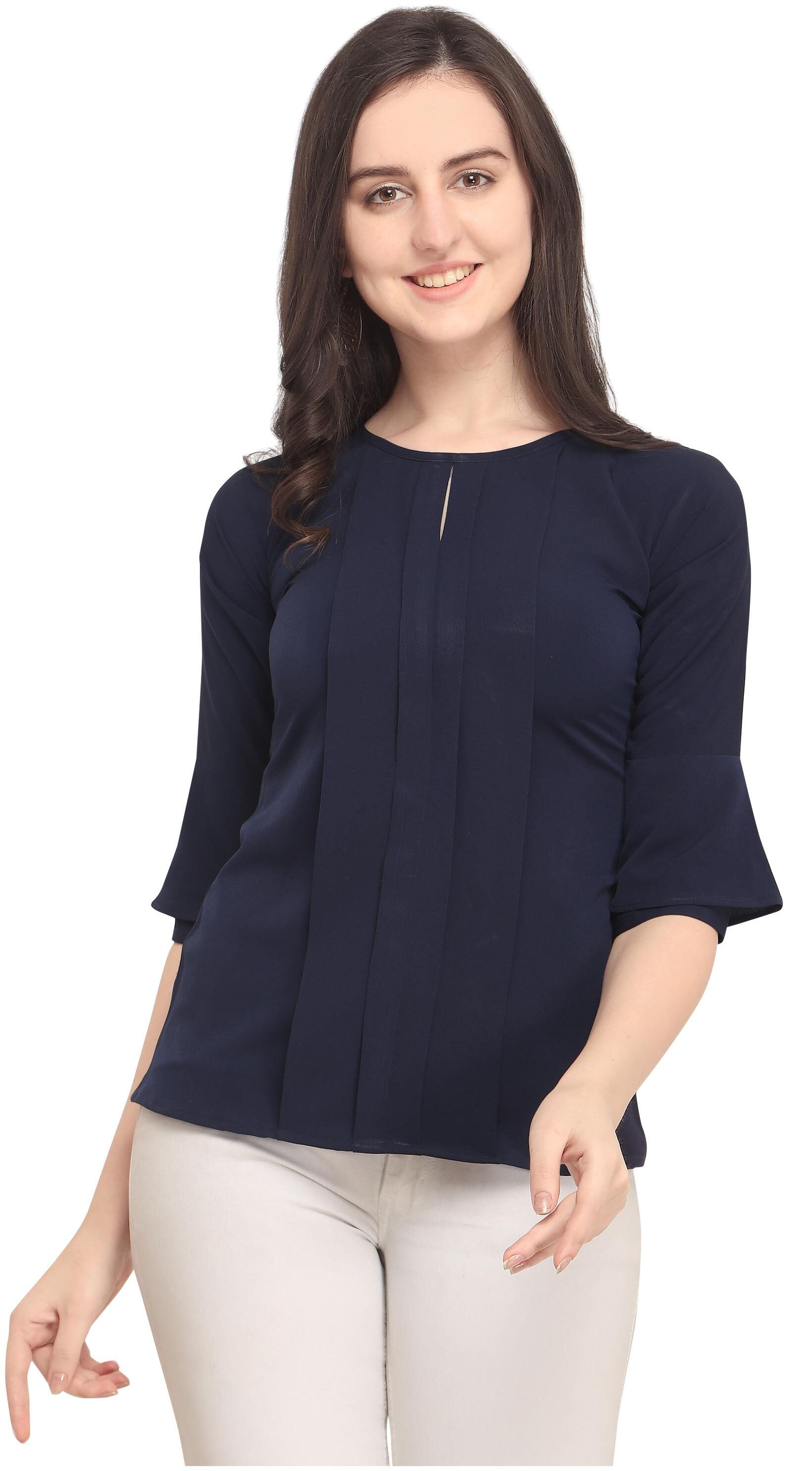 

Clothzy Crepe Solid Navy Blue Color Regular Top