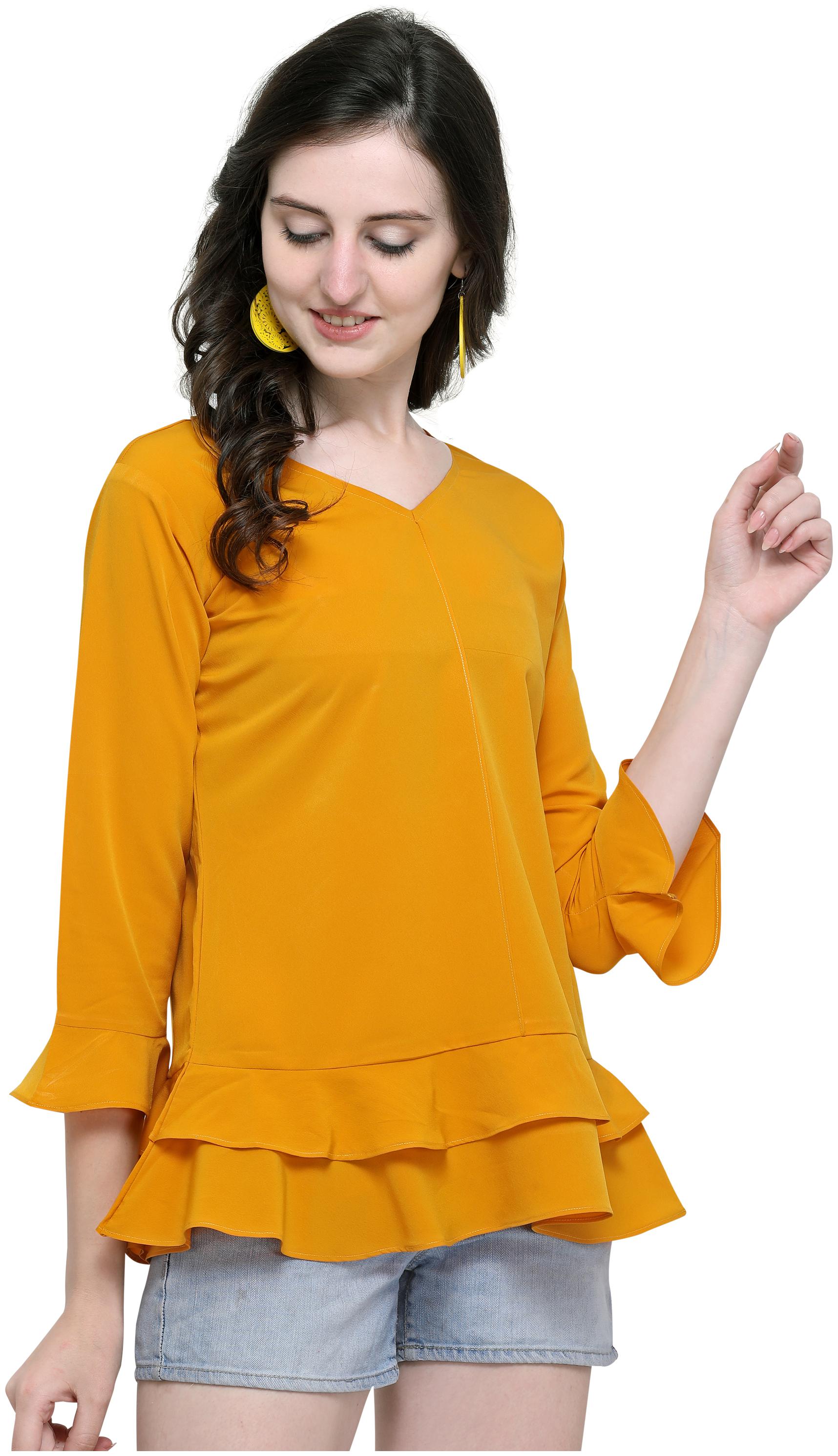 

Clothzy Crepe Solid Mustard Color Regular Top