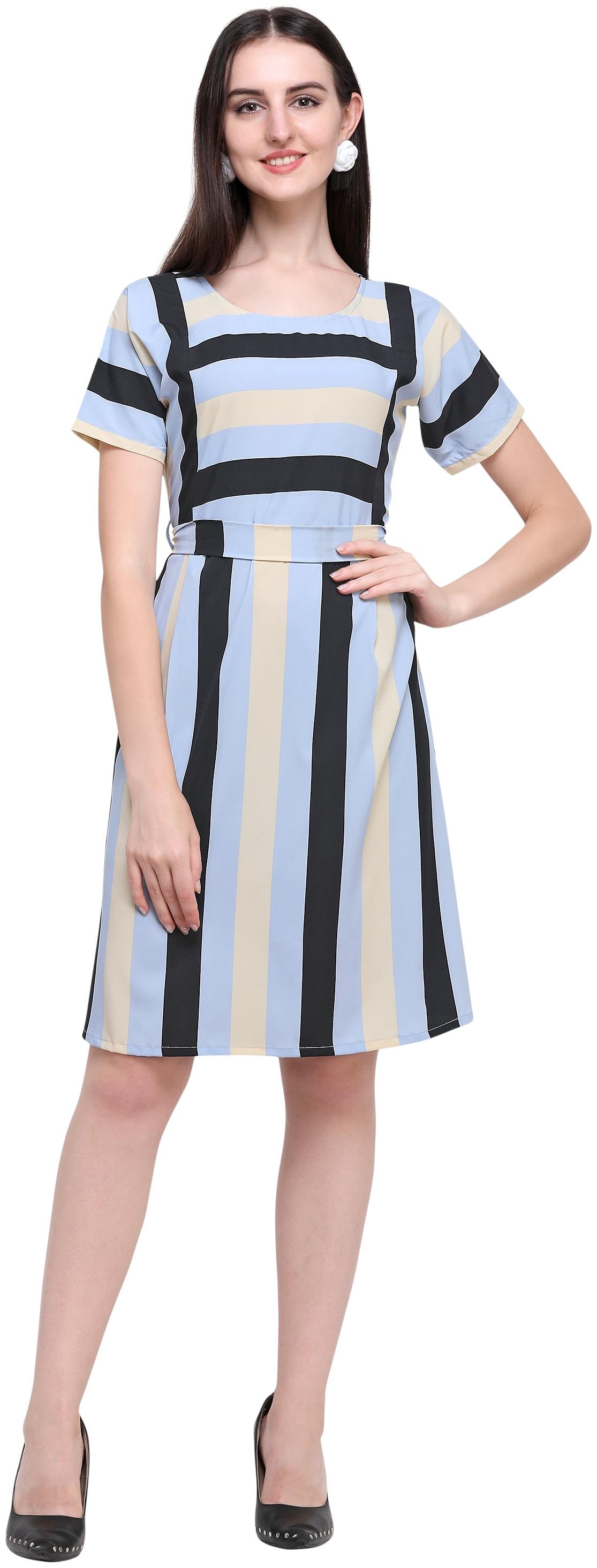 

Clothzy Crepe Striped Multi Color A Line Dress