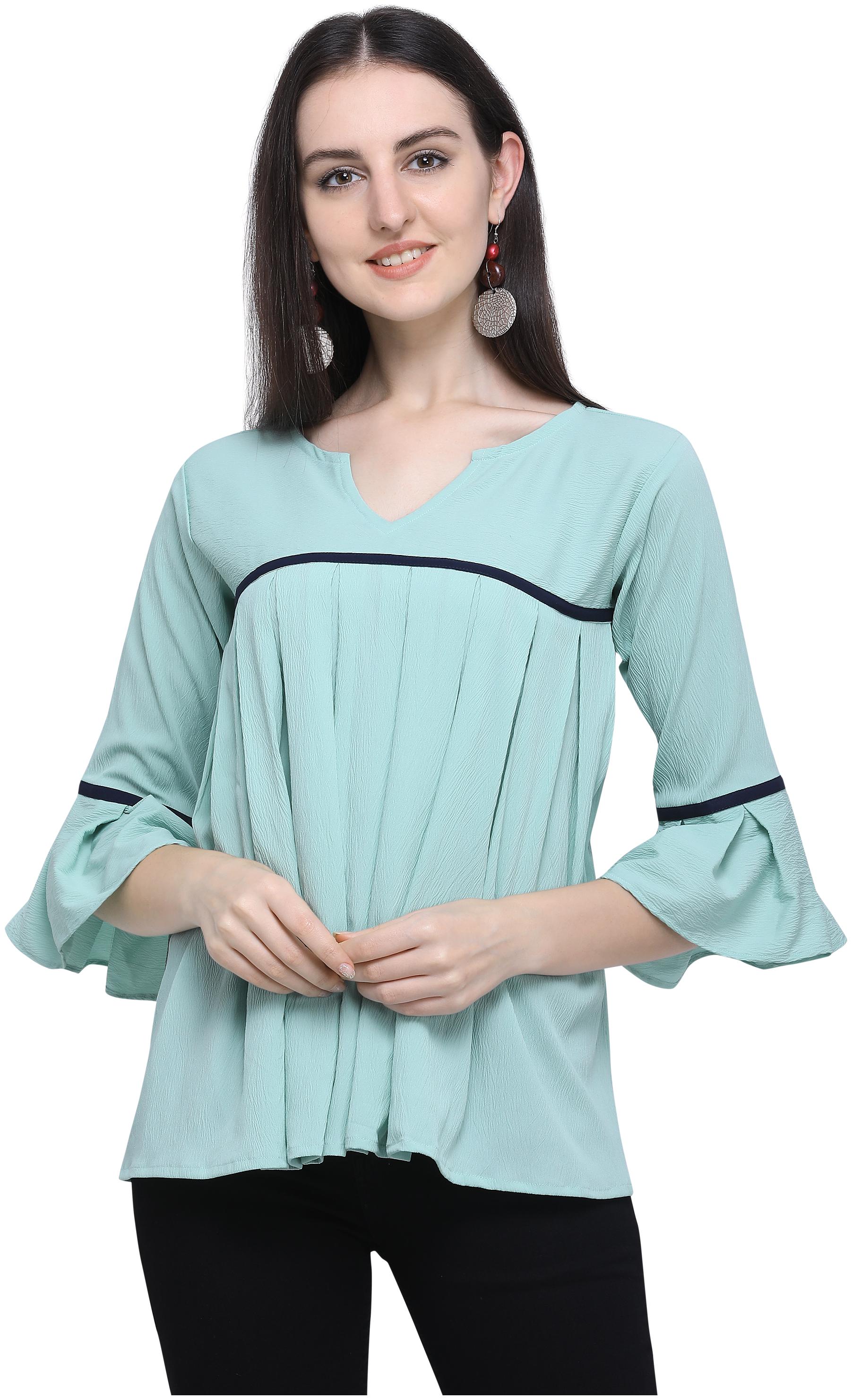 

Clothzy Crepe Solid Turquoise Color Regular Top