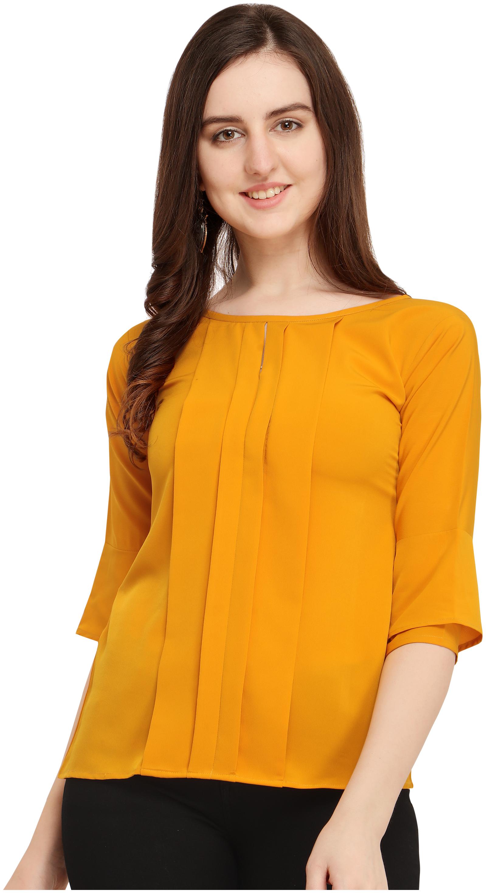 

Clothzy Crepe Solid Mustard Color Regular Top