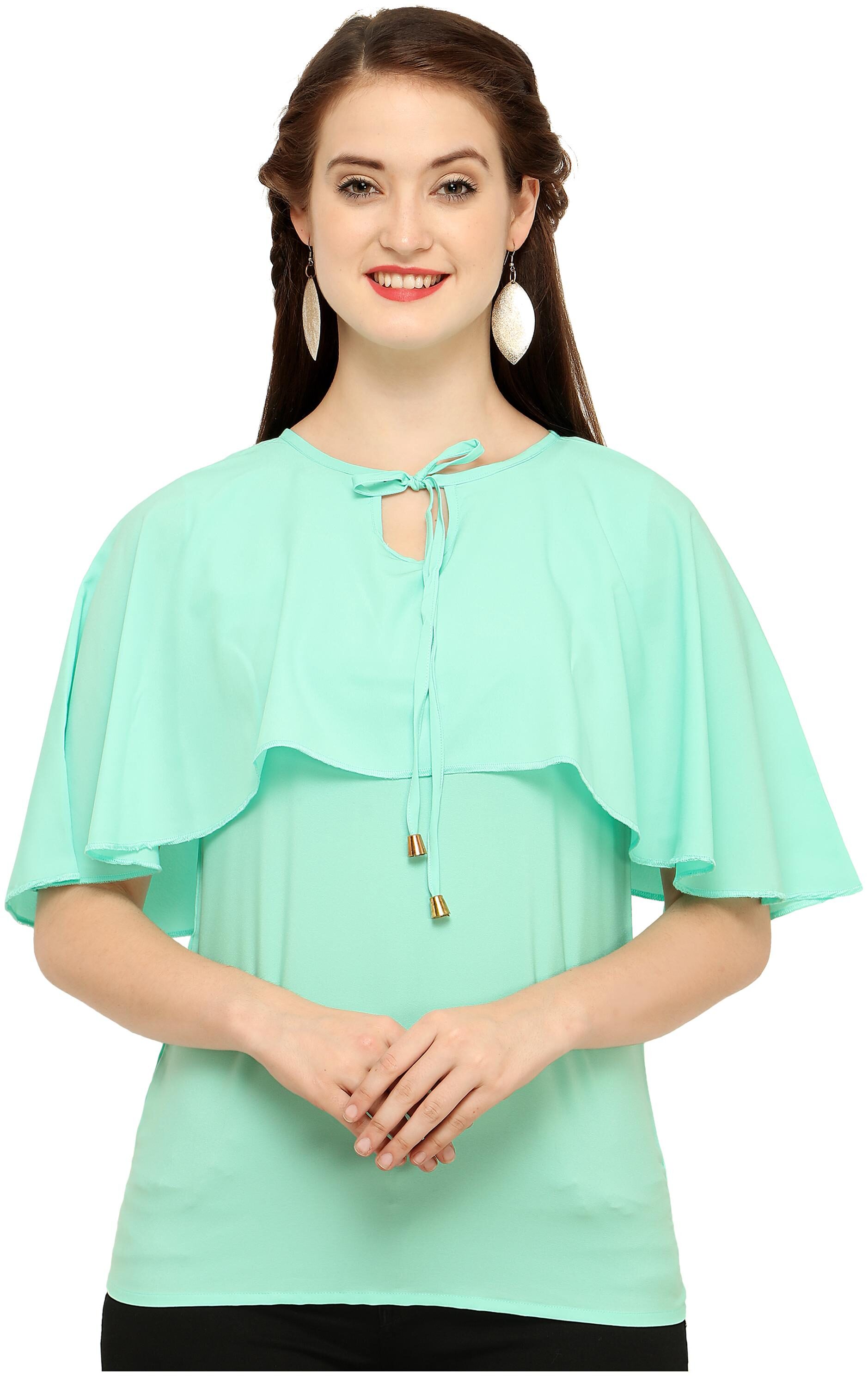 

Clothzy Crepe Solid Turquoise Color Regular Top
