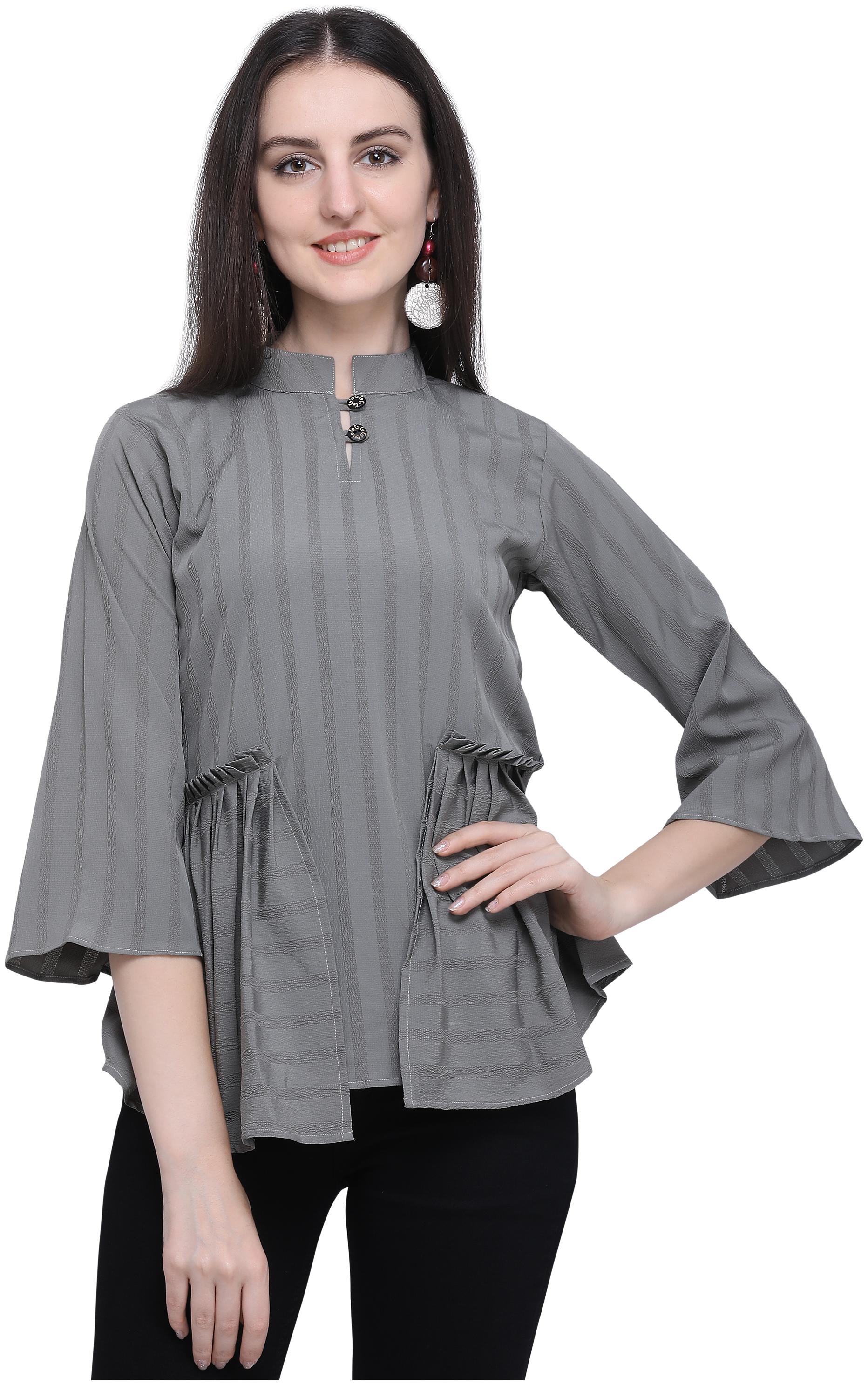 

Clothzy Women Striped Regular top - Grey