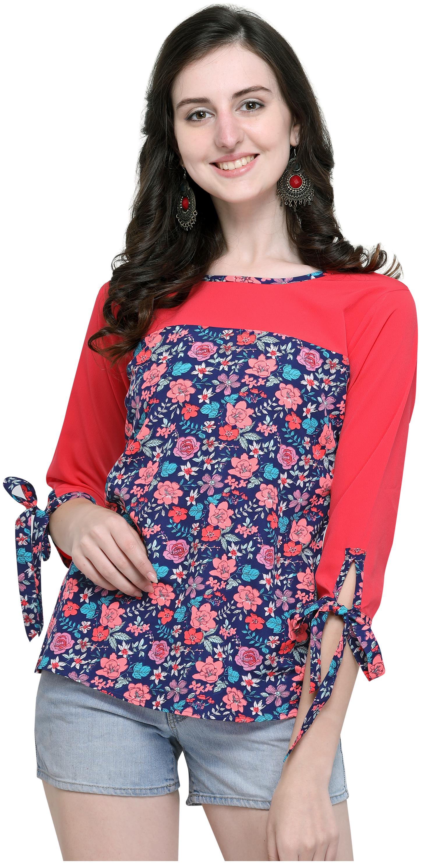 

Clothzy Women Floral Regular top - Red Blue