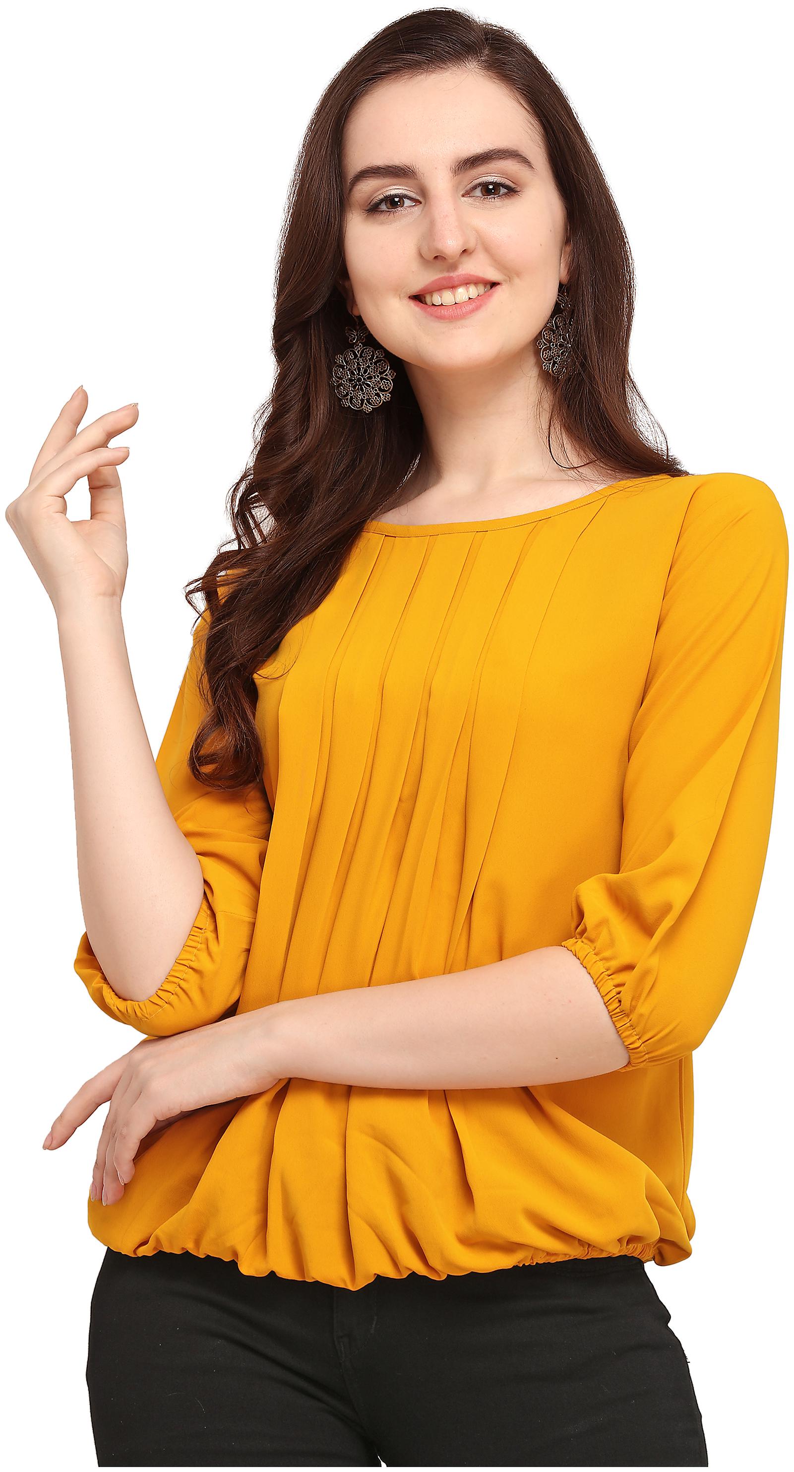 

Clothzy Crepe Solid Mustard Color Regular Top