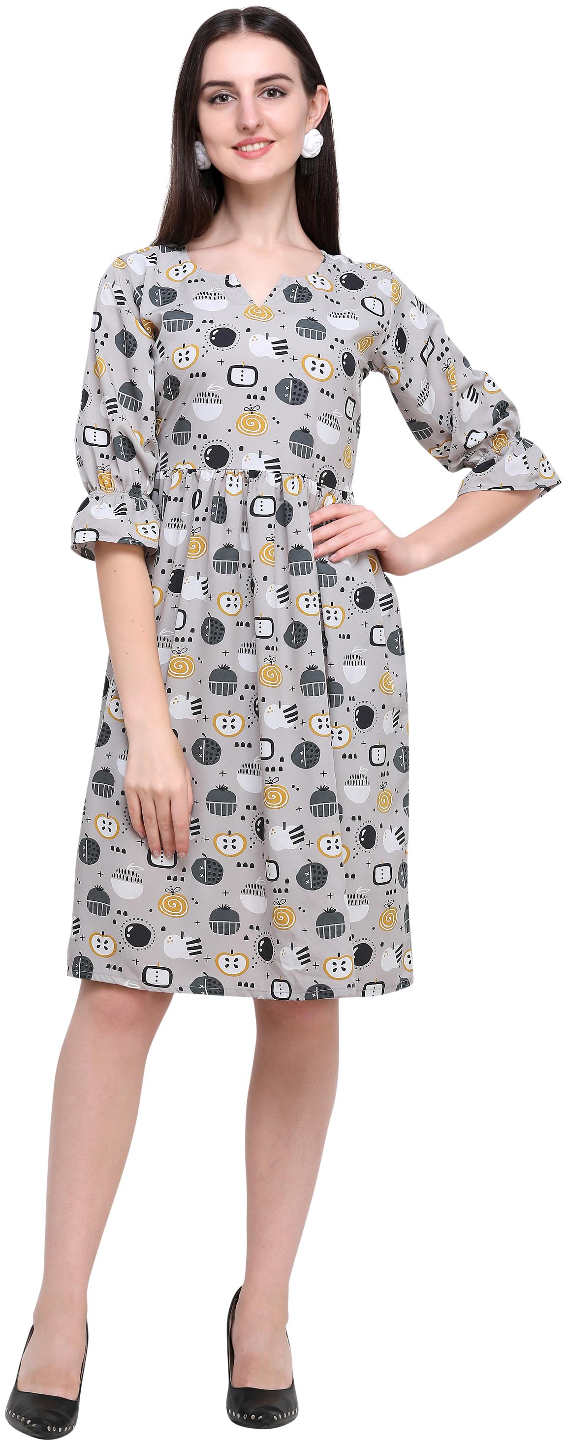 

Clothzy Crepe Printed Grey Color A Line Dress