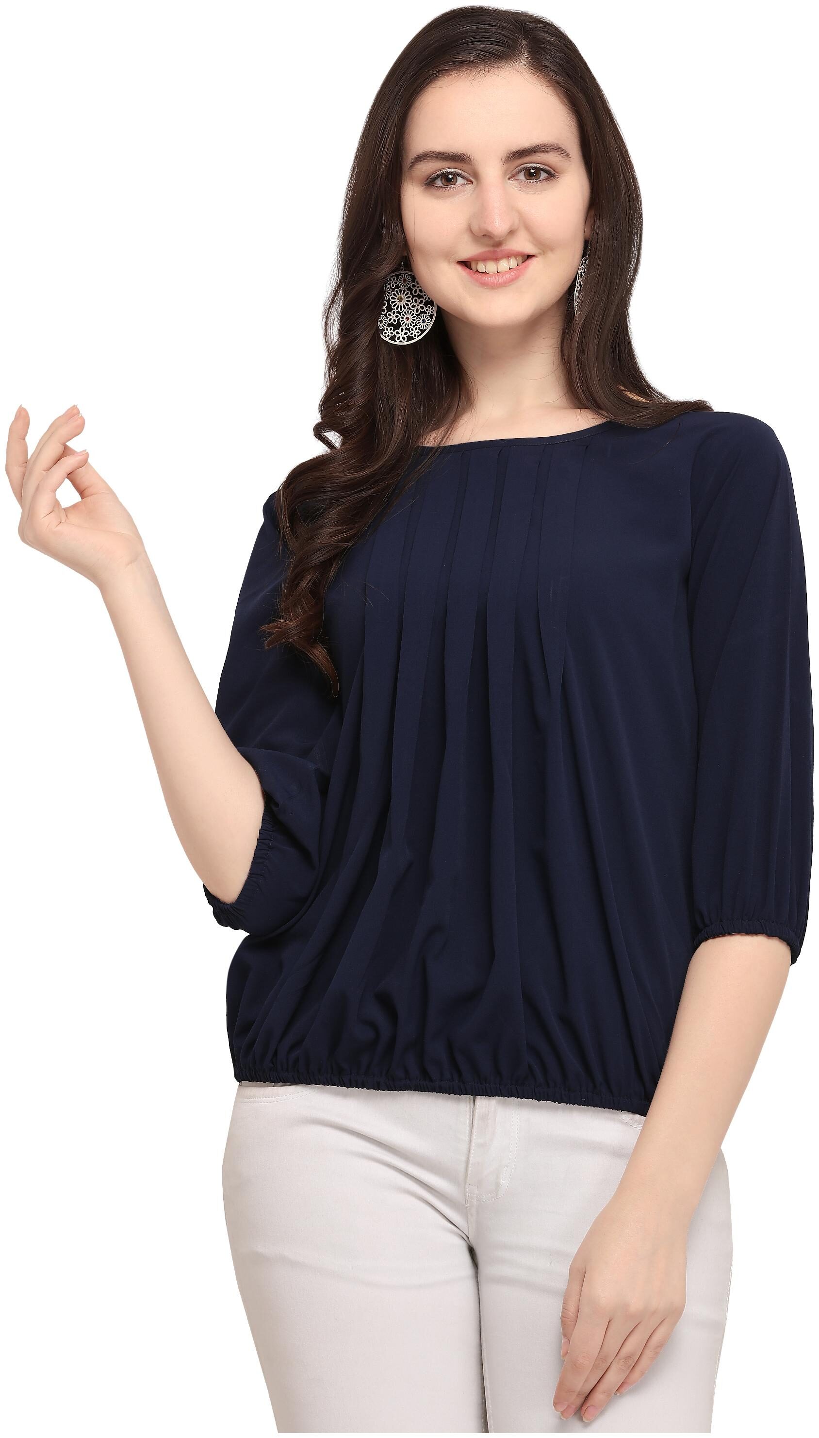 

Clothzy Crepe Solid Navy Blue Color Regular Top