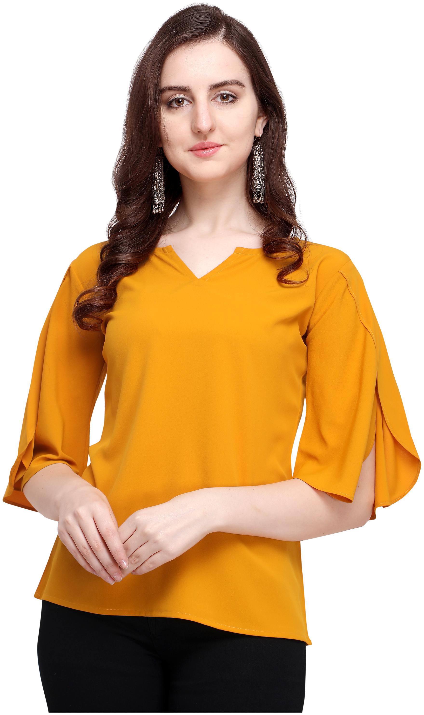 

Clothzy Crepe Solid Mustard Color Regular Top