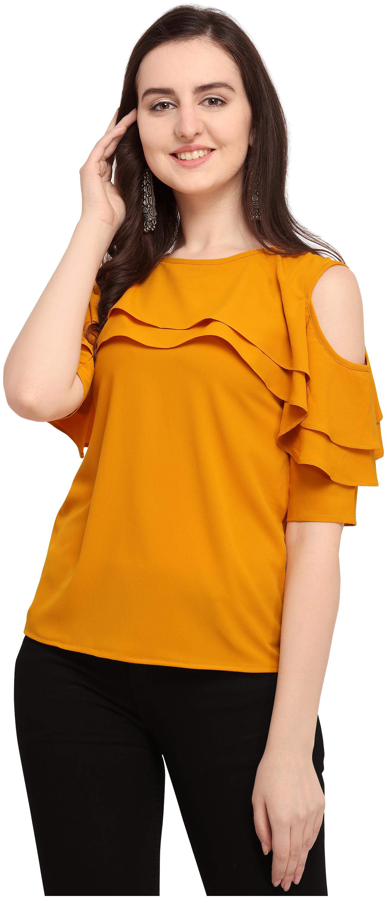 

Clothzy Crepe Solid Mustard Color Regular Top