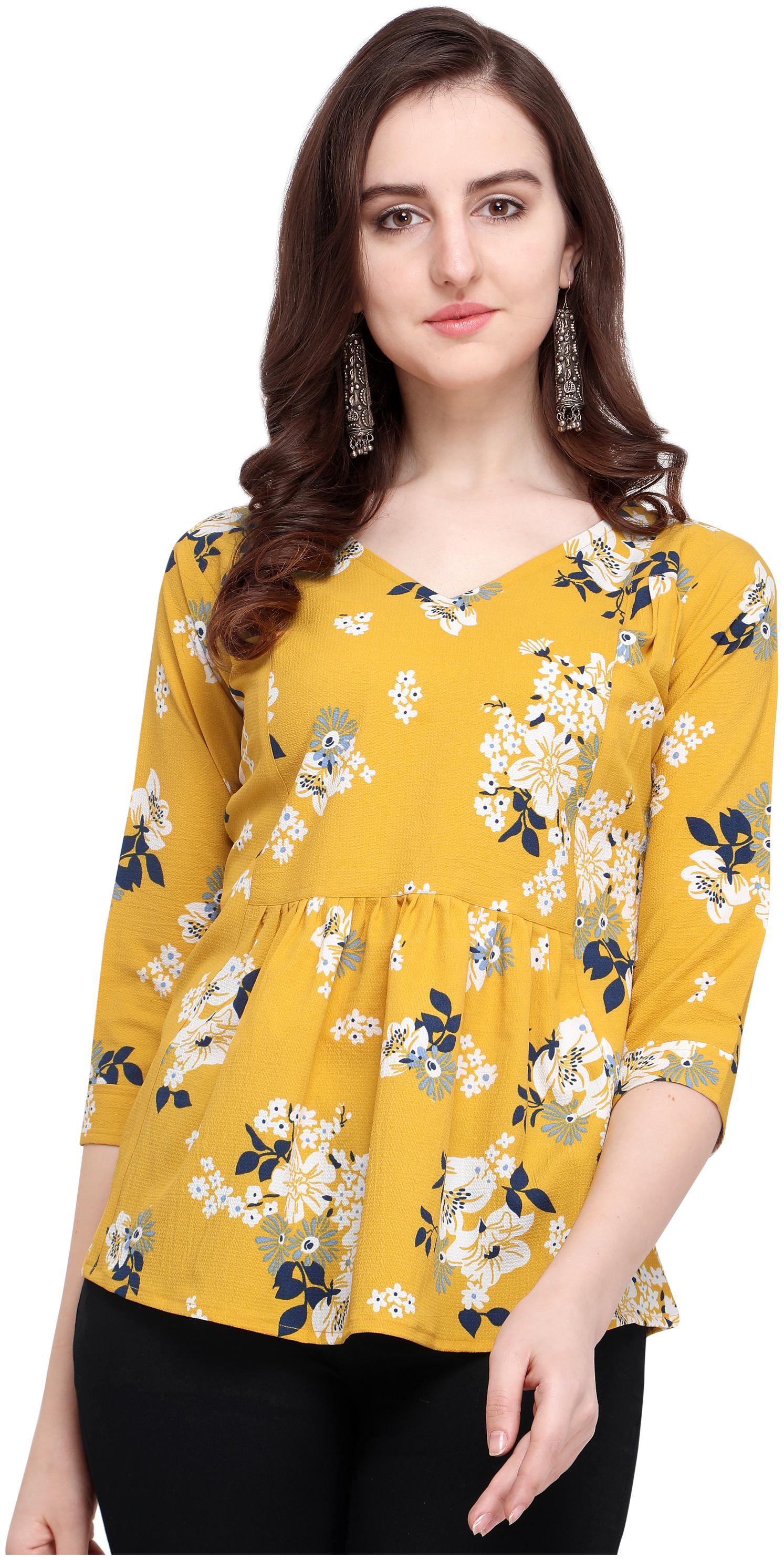 

Clothzy Crepe Floral Mustard Color Regular Top