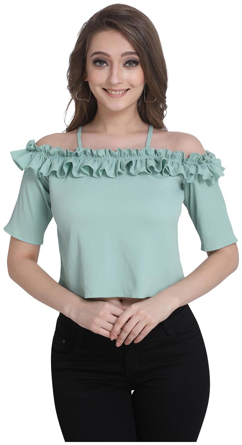

Clothzy Georgette Solid Turquoise Top Tunic For Women