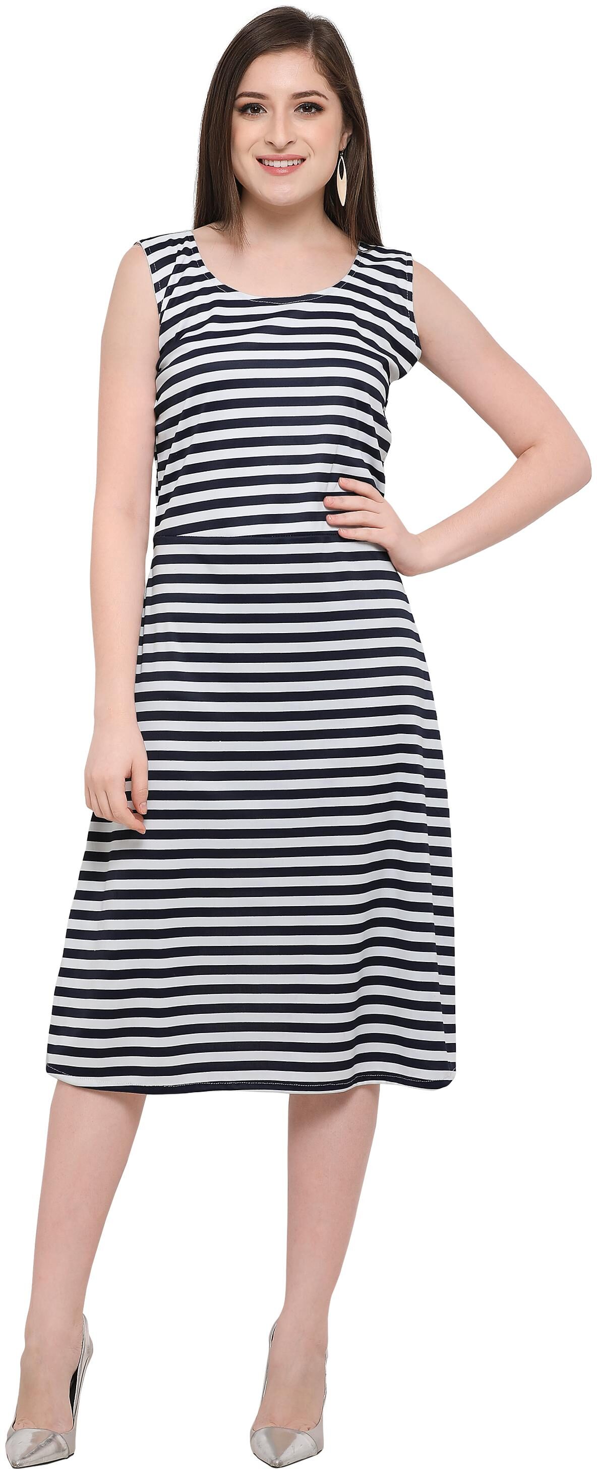 

Clothzy Polyester Striped Black A Line Dress For Women