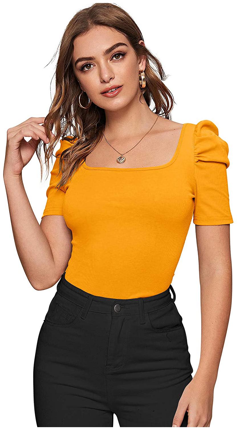 

Clothzy Women Solid Regular top - Yellow