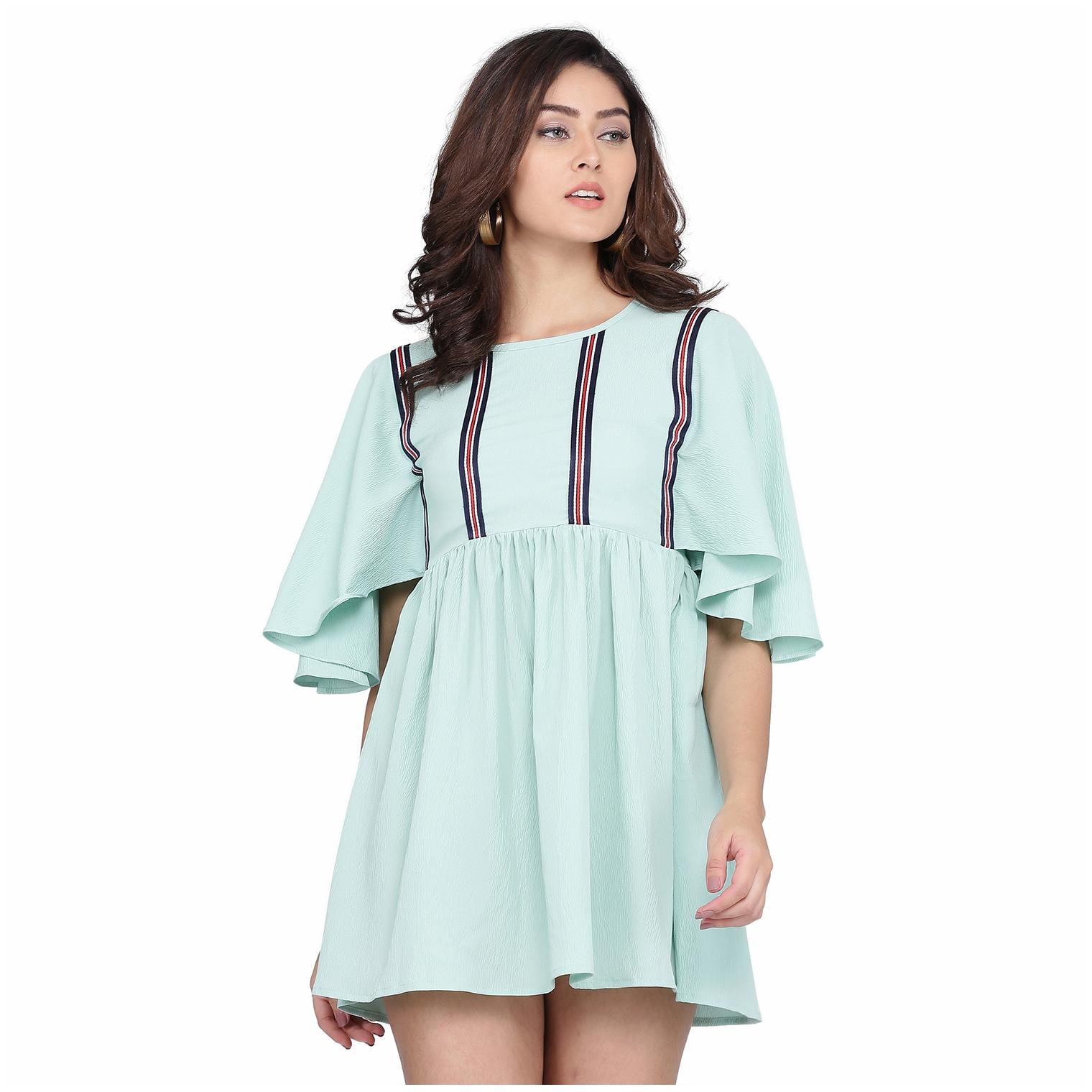 

Clothzy Blue Striped Flared dress