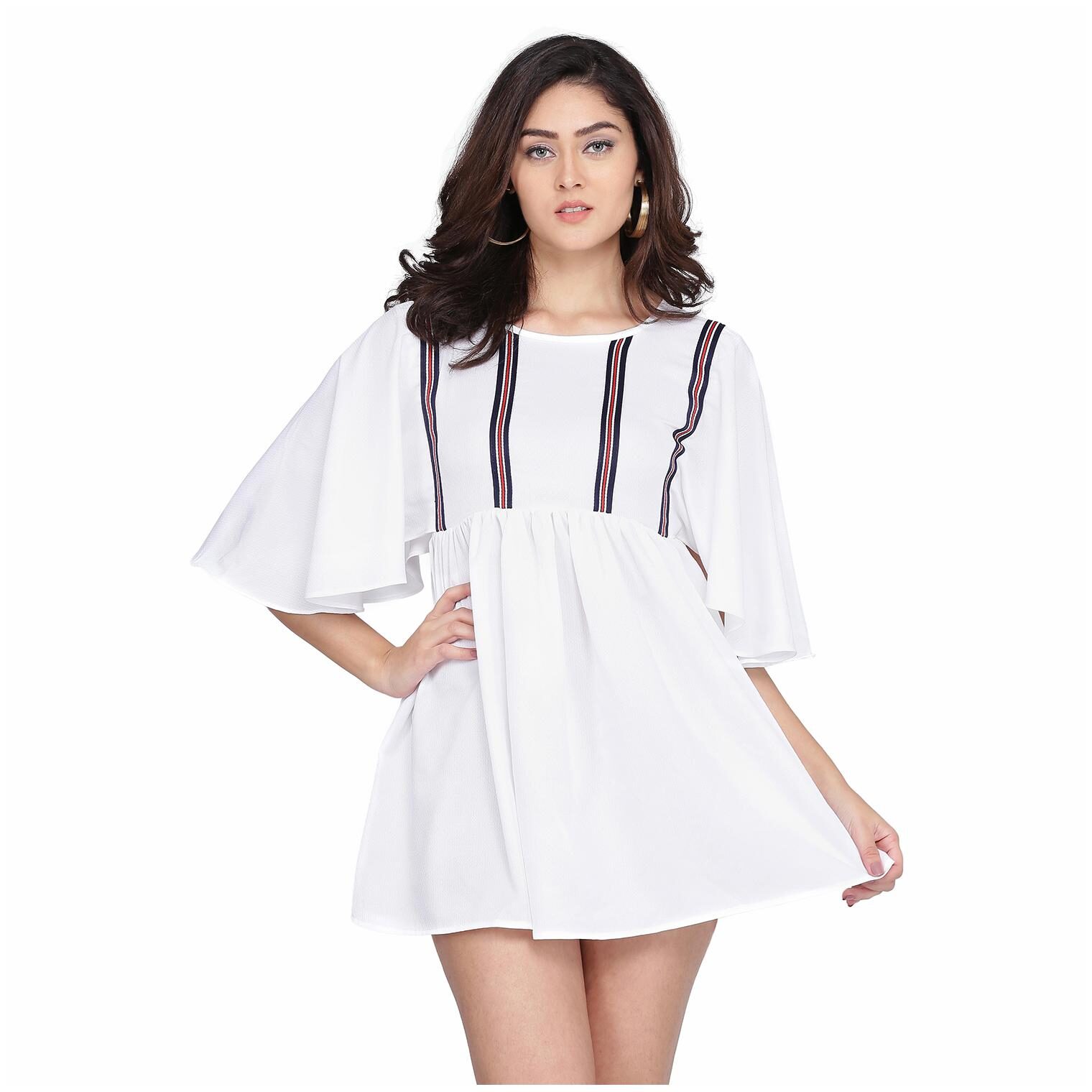 

Clothzy White Striped Flared dress