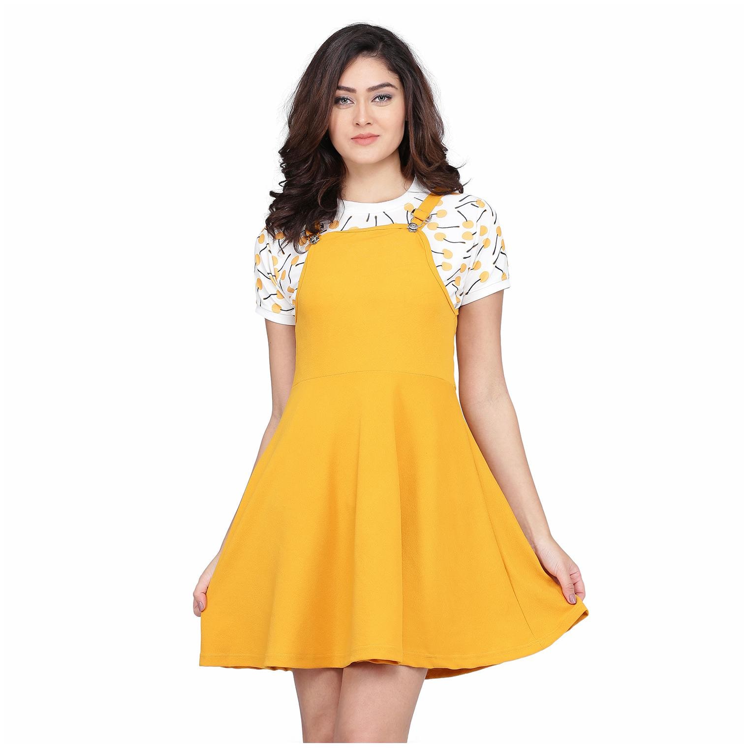 

Clothzy Yellow Solid Fit flare dress