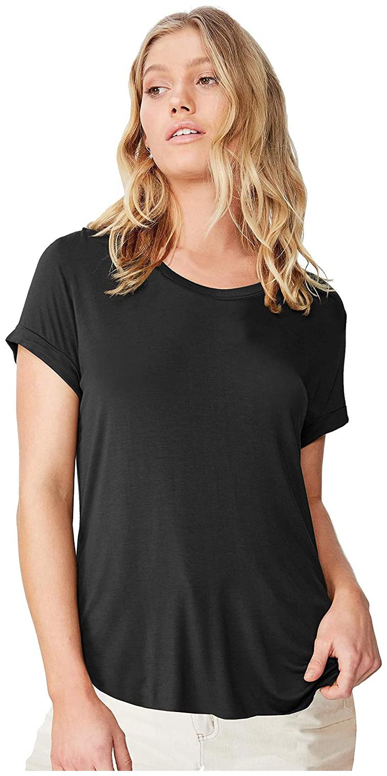 

Clothzy Women Black Regular fit Round neck Cotton T shirt