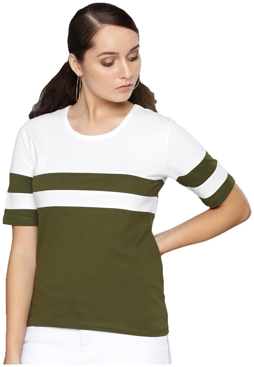 

Clothzy Women Green White Regular fit Round neck Cotton T shirt
