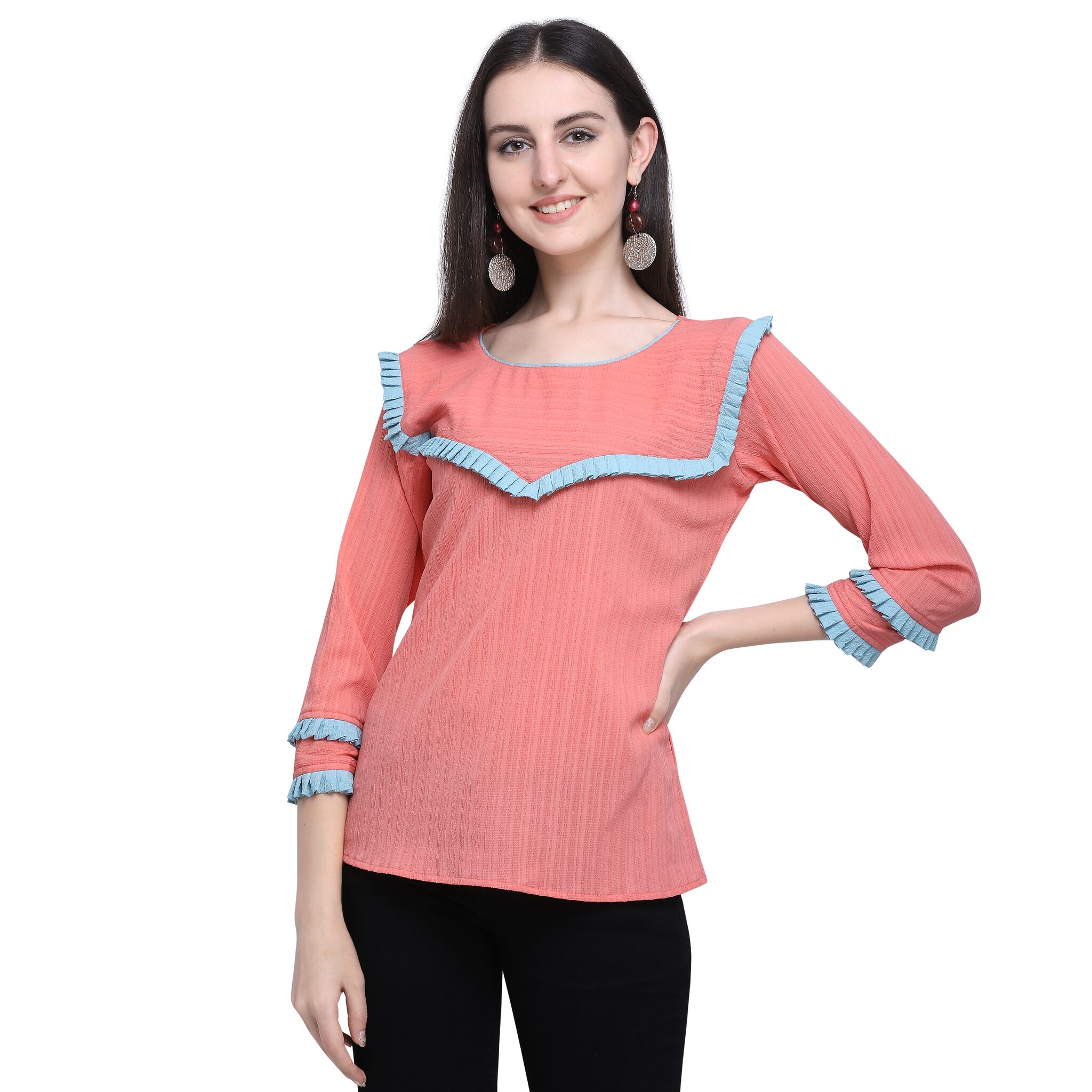 

Clothzy Women Striped Regular top - Peach