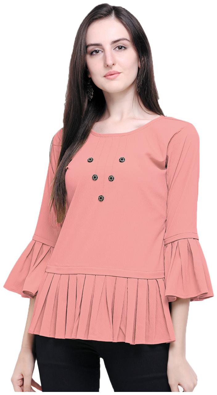 

Clothzy Women Solid Regular top - Peach