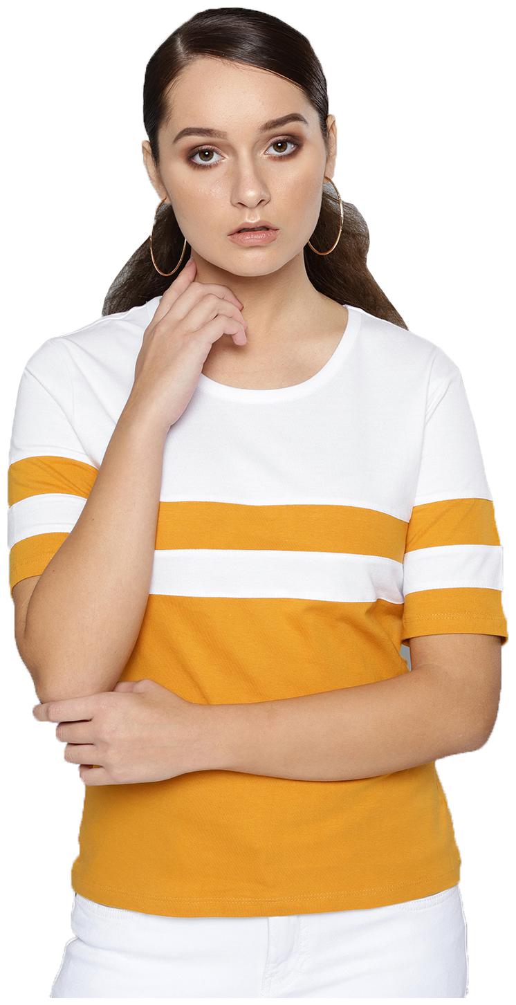 

Clothzy Women Yellow White Regular fit Round neck Cotton T shirt
