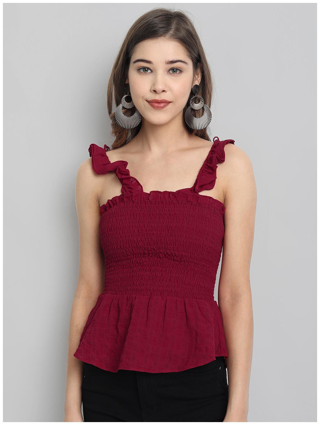 

Clothzy Women Polyester Solid Wine Regular Top
