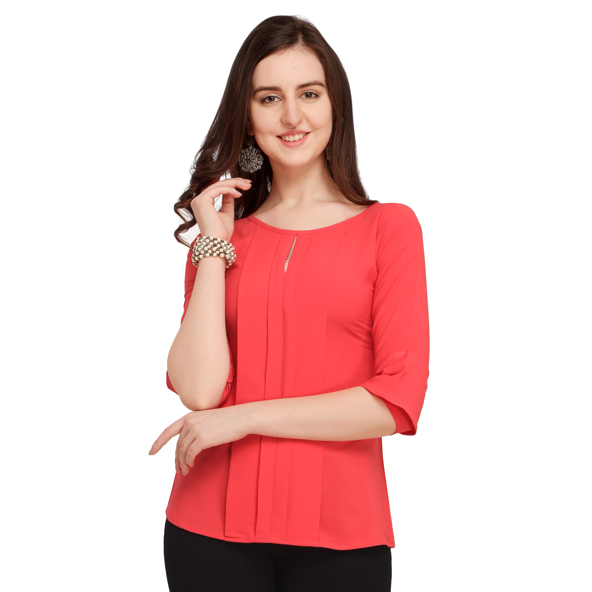 

Clothzy Women Solid Regular top - Peach