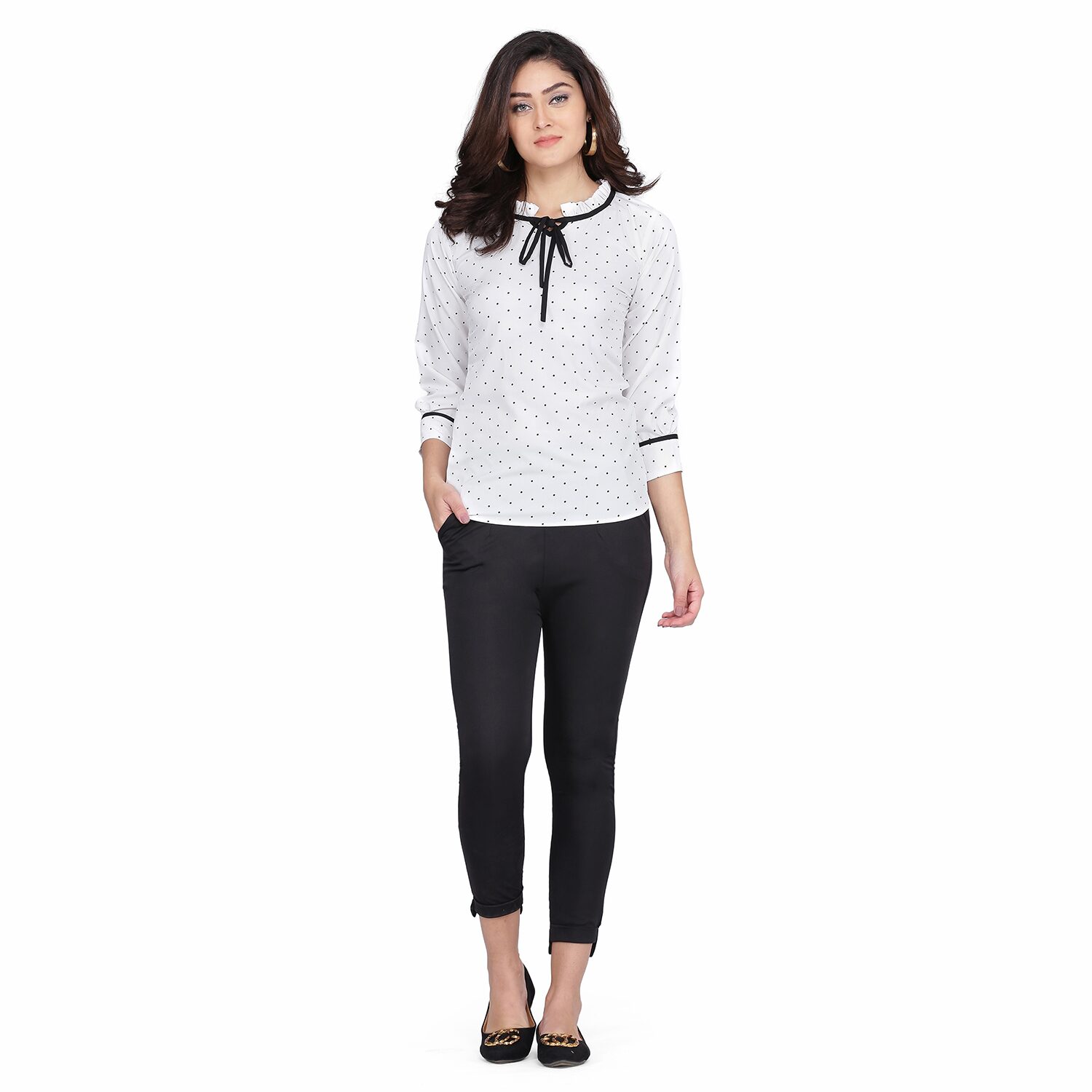 

Clothzy Women Polka dots Regular top - White