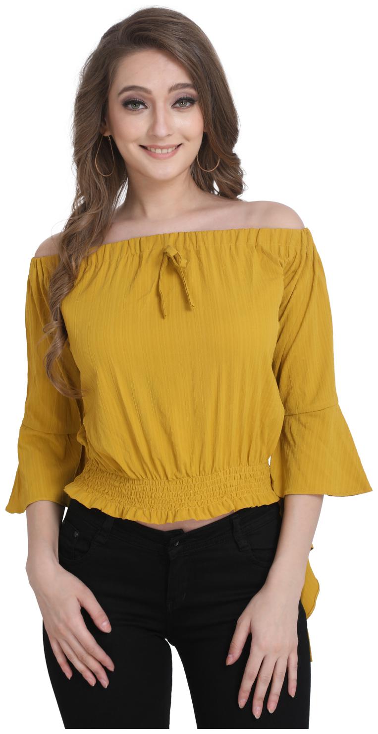 

Clothzy Women Polyester Solid Mustard Regular Top