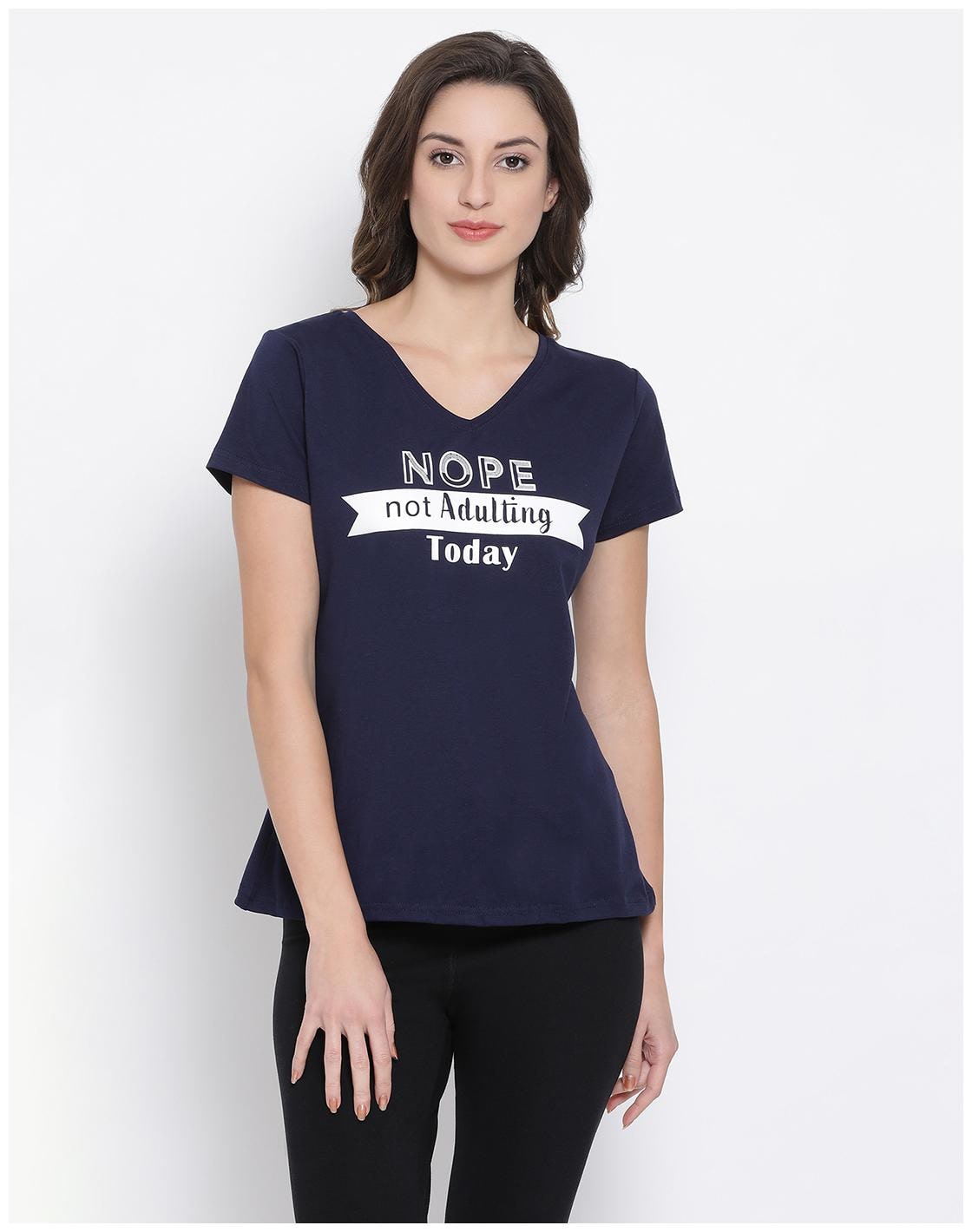 

Clovia Women Blue Regular fit V neck Cotton T shirt