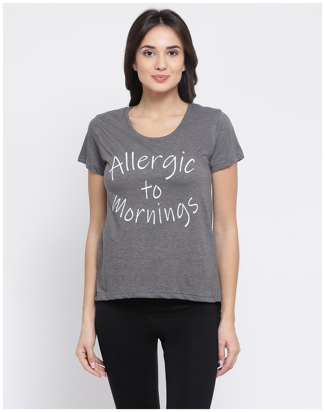 

Clovia Women Grey Regular fit Round neck Cotton T shirt