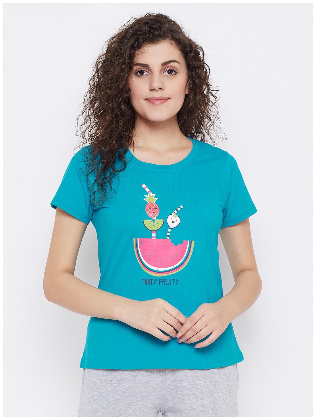 

Clovia Women Blue Regular fit Round neck Cotton T shirt