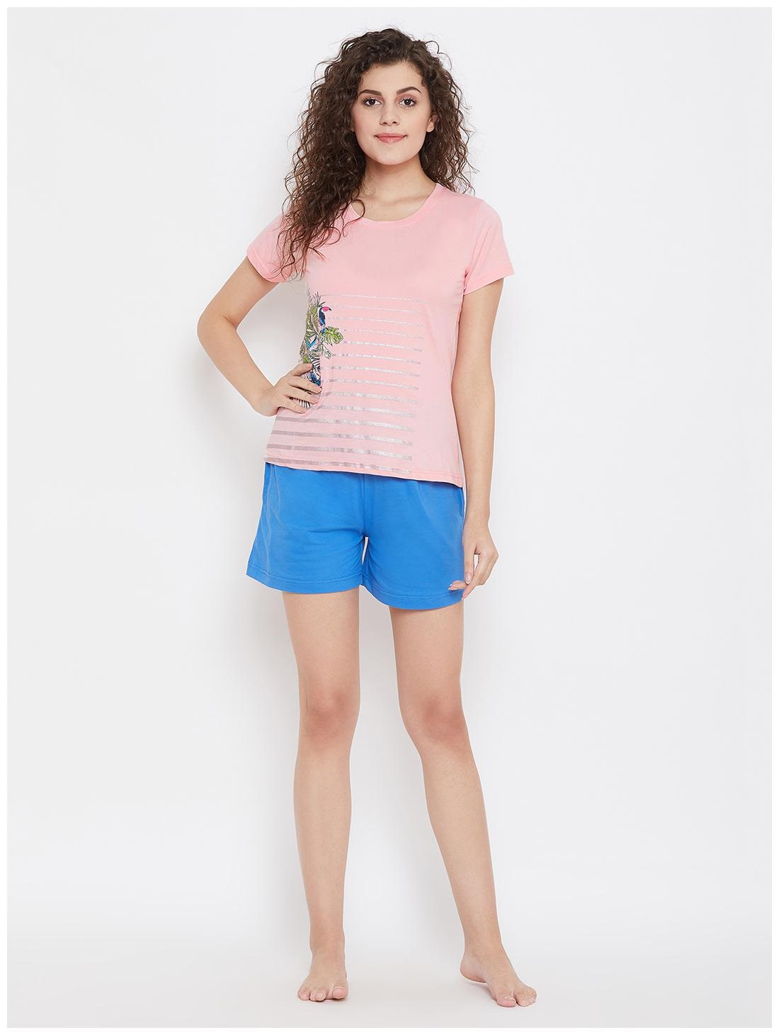 

Clovia Women Pink Regular fit Round neck Cotton T shirt