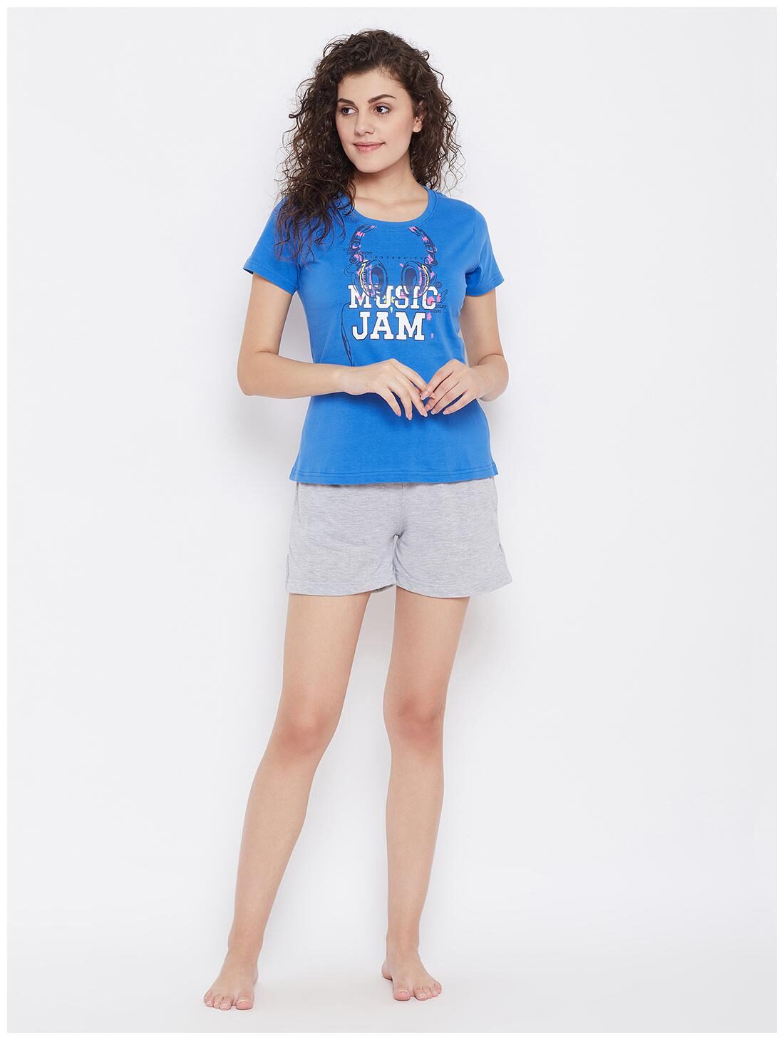 

Clovia Women Blue Regular fit Round neck Cotton T shirt