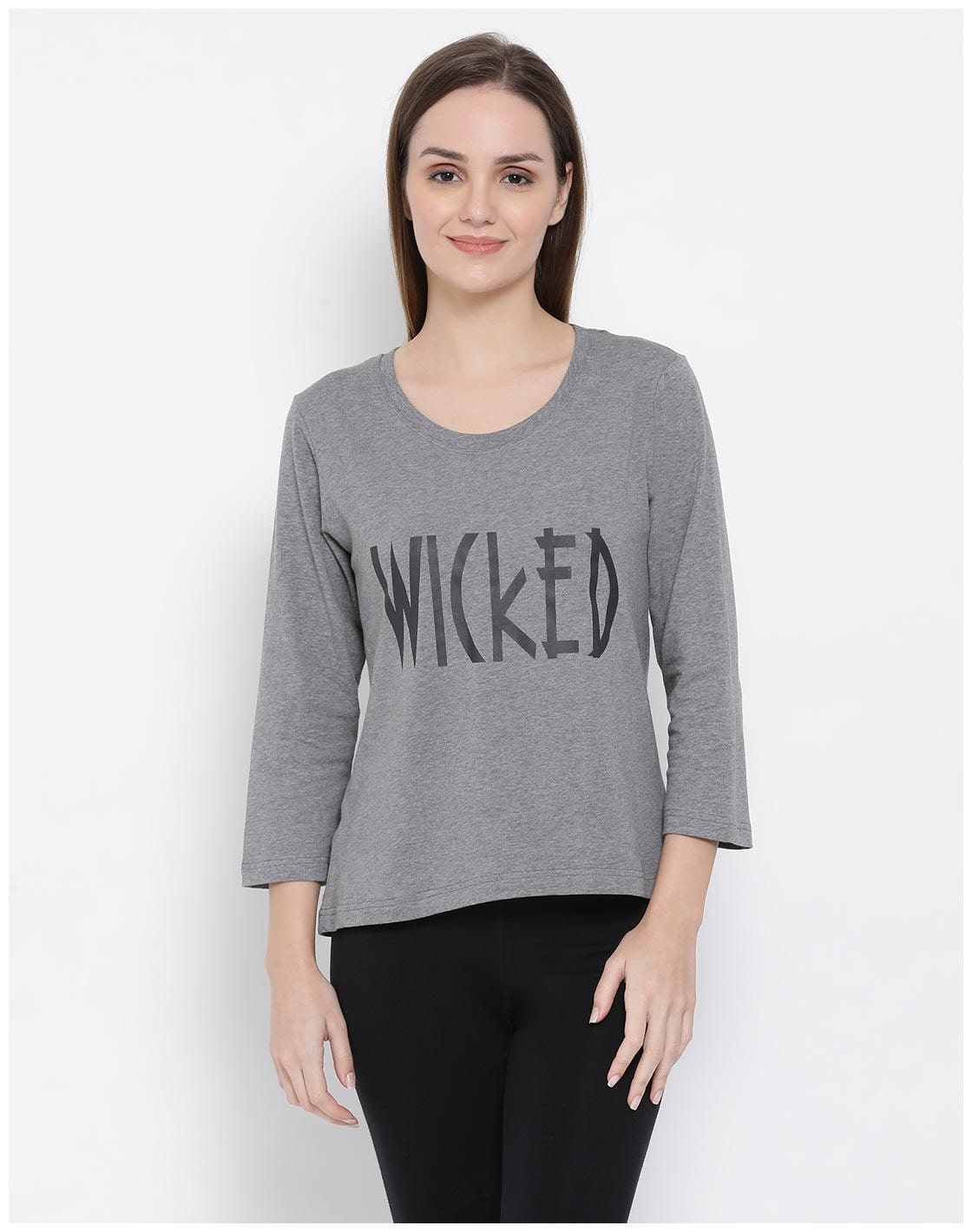 

Clovia Women Grey Regular fit Round neck Cotton T shirt