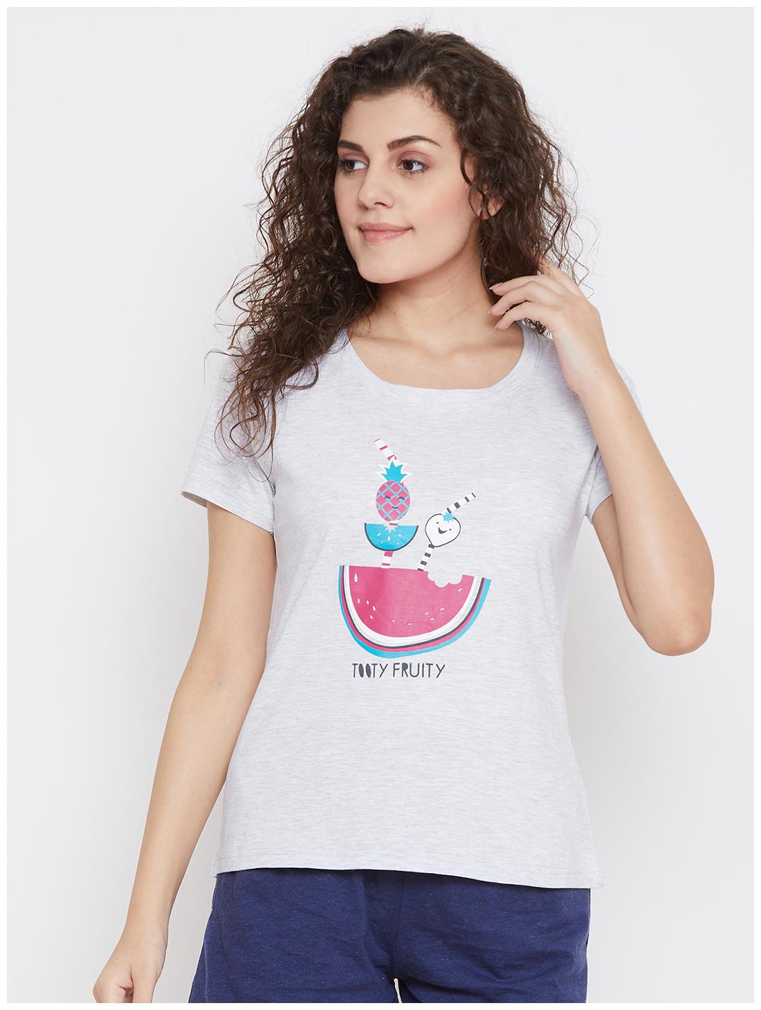 

Clovia Women Grey Regular fit Round neck Cotton T shirt